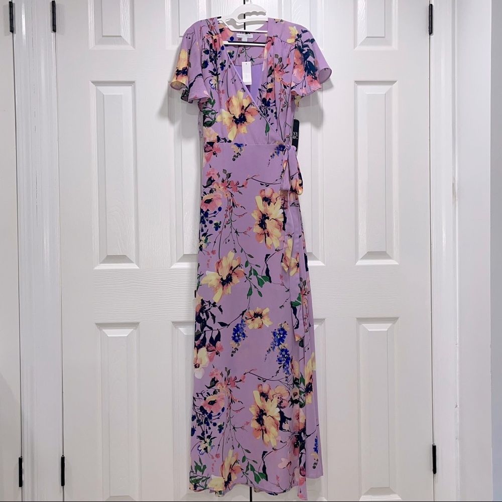 NWT NY & Co Purple Floral Wrap Maxi Dress Small